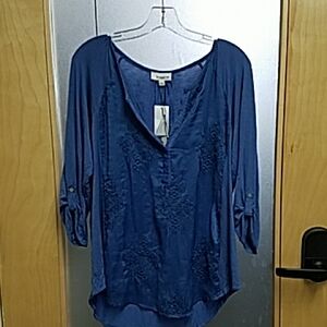 Symmetry Deep Blue Embroidered Blouse